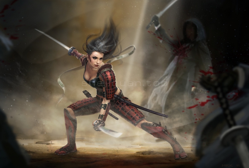 游戏手绘武士性感美女