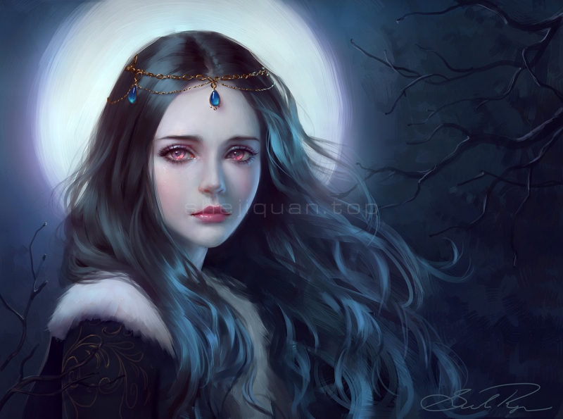 手绘魔女肤色白皙长发飘飘