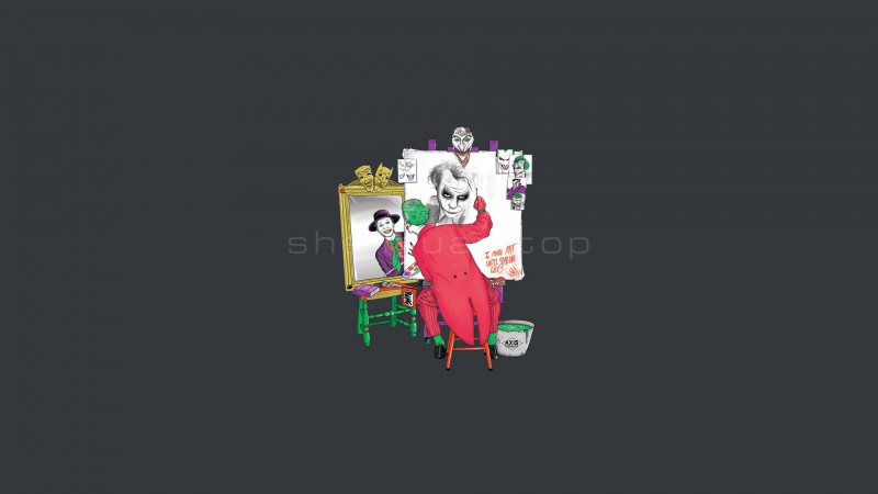 极简电脑高清桌面壁纸,卡通类,小丑绘画自己的搞笑风格