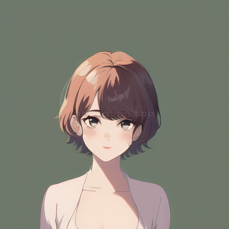 极简手绘动漫美女大眼睛短发身穿低胸小背心清纯可爱