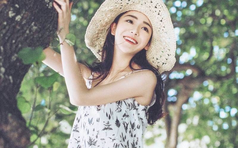 美女,草帽,硬草帽,沙滩帽,女孩